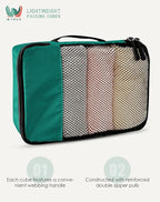 WTREE 4-Piece Packing Cubes Travel Accessories Set for Suitcases - Luggage Organizer Bags with Double Zipper - Mesh Top - Small - Green