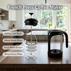 OVENTE French Press Coffee Maker 34 Ounce with Heat Resistant Borosilicate Glass & Stainless Steel 4-Level Filtration System, Portable Cold Brew Coffee Maker for Travel, Camping or Gift, Black FPB34B