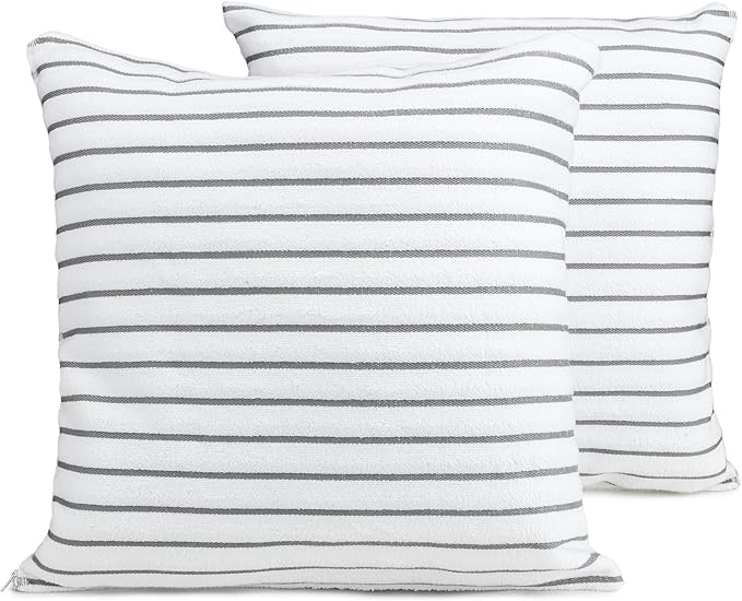 Black & White Brands Brazilian Beach/Pool Towel Pillow Case 17.7"x17.7" - Ultimate Absorbent Luxury 100% Cotton Wave (2 Pillow Cases, Gray Poly Pinstripe)