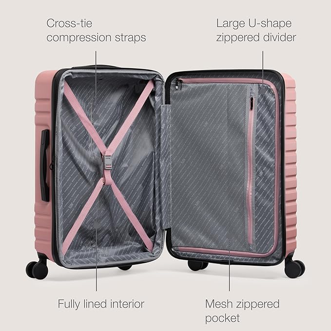U.S. Traveler Boren Expandable Hardside Rugged Travel Luggage with 8 Spinner Wheels, Rose Pink, 3-Piece Set