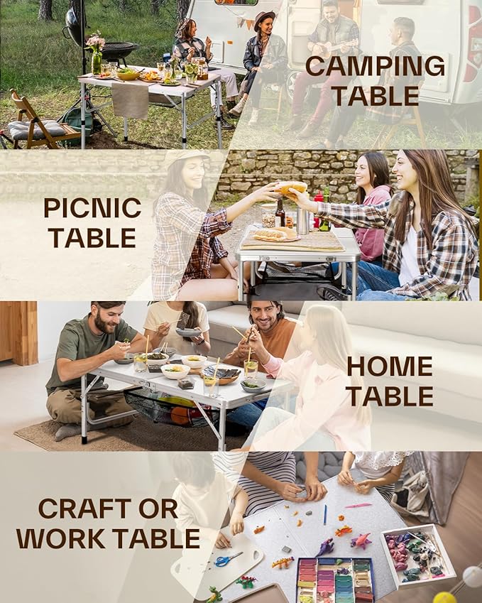 Sportneer Camping Table: Adjustable Height Small Folding Table 35.4" L x 23.6" W 2 Height with Mesh Layer - Compact & Portable Camping Essentials for Outdoor Camp Garden Picnic BBQ Dining Cooking