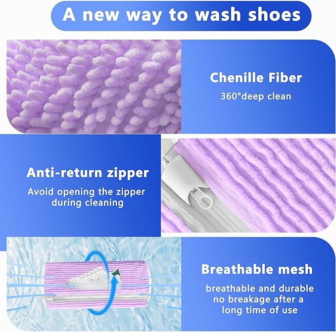 2Pcs Reusable Shoe Washing Machine Bag for Washer and Dryer:Free Up Hands, Prevent Deformation,shoe bag with Zipper Protection Design, Use for all Shoes,Sports Shoes