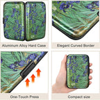 ELFISH Mini RFID Aluminum Wallet Credit Cards Holder Business Card Case Metal ID Case for Men Women(Iris Flower)