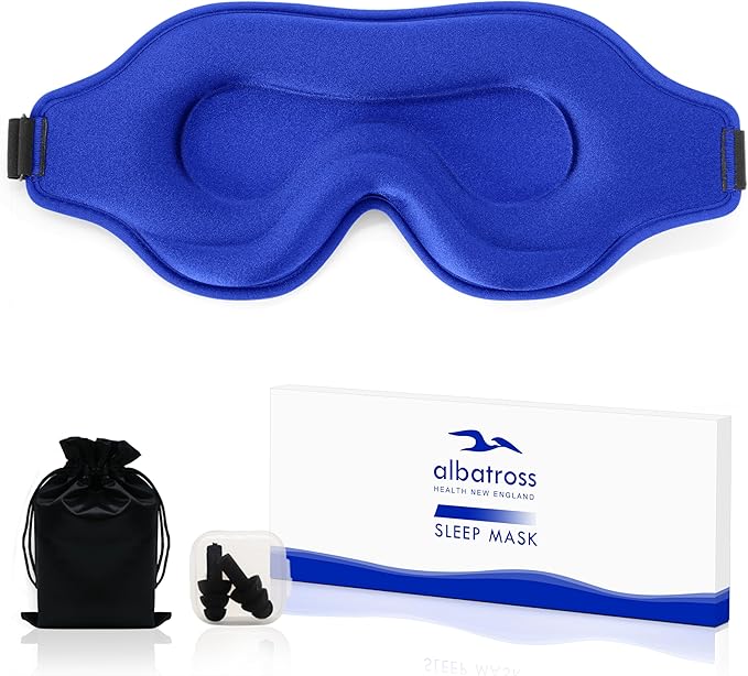 Sleep Eye Mask for Men Women, Sleeping Mask for Side Sleeper, Travel Blackout Night Blindfold Eye Shade Cover with Adjustable Strap (Blue)