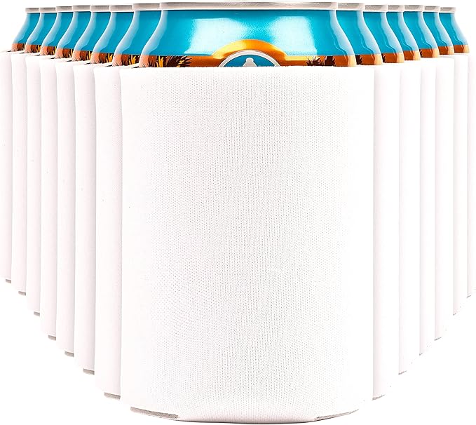 Blank Beer Can Coolers Sleeves (14-Pack) Soft Insulated Beer Can Cooler Sleeves - HTV Friendly Plain Can Sleeves for Soda Beer Cans & Bottles - Blanks for Vinyl Projects Wedding Favors & Gifts (White)