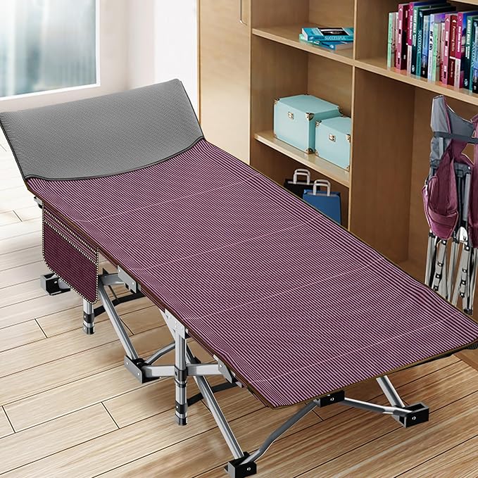 ABORON Camping Cot for Adult 28" Extra Wide, 2PK Heavy-Duty 1200D Oxford Cot for Sleeping, Portable Folding Camp Bed with Mat & Carry Bag
