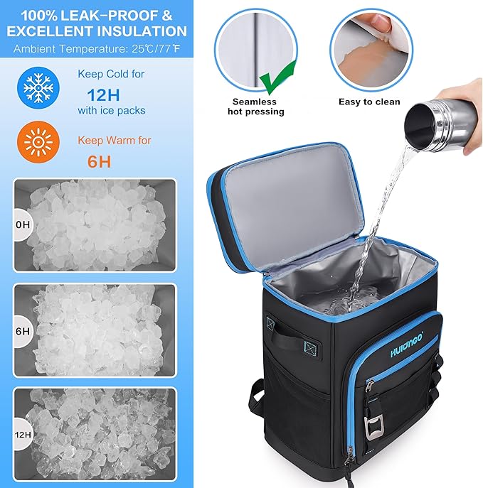 Hulongo Large Waterproof Insulated Cooler Backpack for Men & Women, Leak Proof Cooler Backpack for Camping, Beach, Fishing, Picnic, Travel, Outdoor, 30L, 48Cans