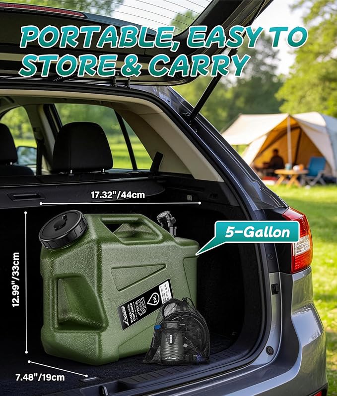 Portable Shower for Camping with 5-Gallon Water Jug, 6000mAh Rechargeable Outdoor Camping Shower Kit, IPX8 Waterproof Pump, Easy to Store for Hiking, Beach, 5-Mode Shower Head