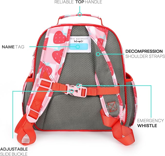 mibasies Kids Backpack for Girls: Girls Backpack 5-8 - Kindergarten Elementary School Bookbag for Girl - Strawberry Red