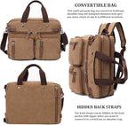 CROCOD 3 In 1 Canvas Convertible Laptop Bag for Men Women, 17.3 inch Laptop Messenger Bag Work Briefcase, Computer Shoulder Bag for Travel Business Office (17.3 Inch, Coffee) | 3 In 1, Multi-pocket