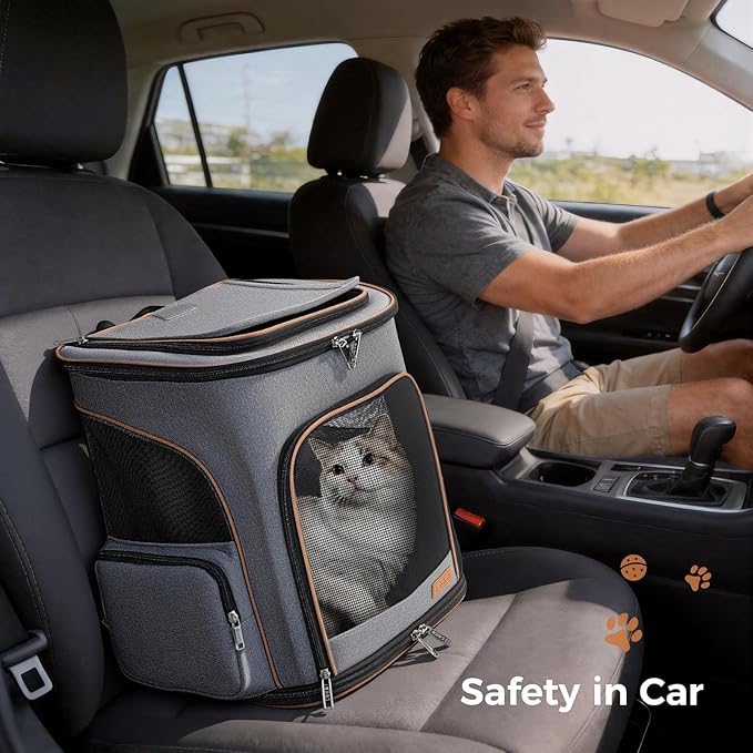 Large Cat Backpack Expandable Pet Carrier Backpack, Lekereise Dog Backpack Carrier for Small Dogs and Medium Cats, Grey