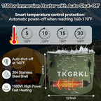 11PCS Portable Shower with Heater for Camping Shower Tent Set, 1500W Immersion Heater with Auto Shut-Off, 6000mAh Rechargeable Portable Shower with 5 Gallons Foldable Bucket, USB Solar Charging Panel
