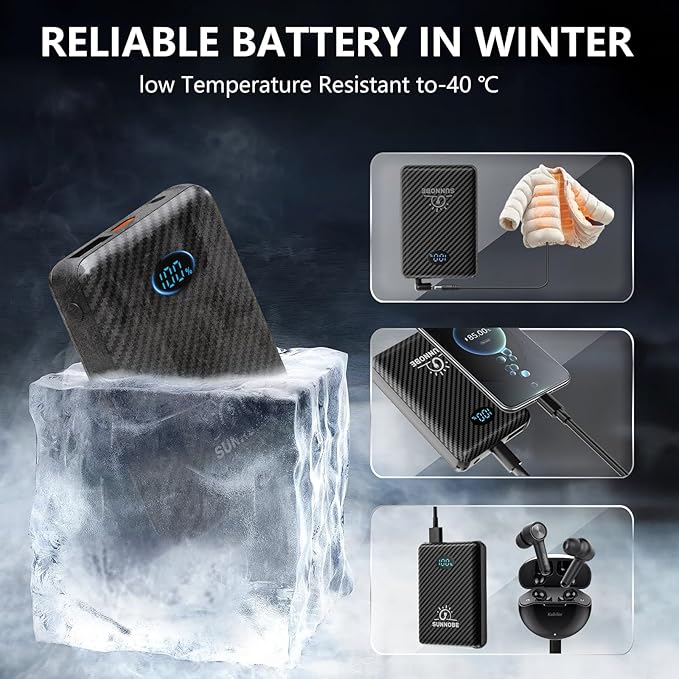 Battery Pack for Heated Vest, 7.4V/5V 10000mAh Power Bank for Heated Vest with DC/USB/Type-C Output and LED Display for Heating Clothing and Phones