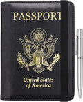 WALNEW Passport Holder for Travel, RFID Passport Cover Wallet for Women Men, PU Leather Passport Book Card Holder Case with Pen, Travelling Essentials for Flying