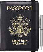 WALNEW Passport Holder for Travel, RFID Passport Cover Wallet for Women Men, PU Leather Passport Book Card Holder Case with Pen, Travelling Essentials for Flying