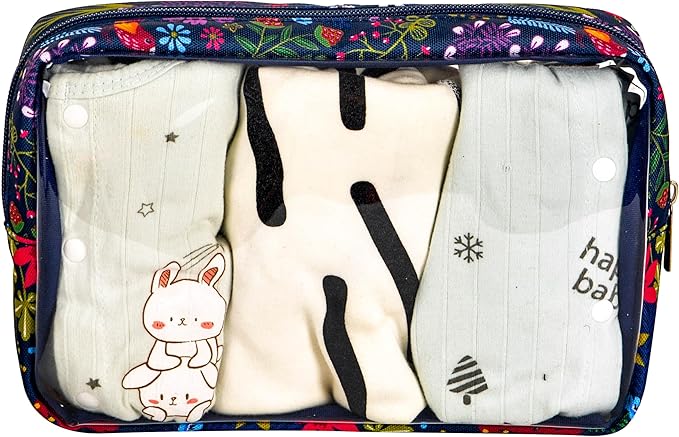 Remobia Hicol TSA Approved 5-Piece Diaper Bag Organizer Pouch Set Clear Waterproof TPU Kids Toiletry Storage Set Travel Packing Clutch Cube Bags for Baby Nursing(Flower)