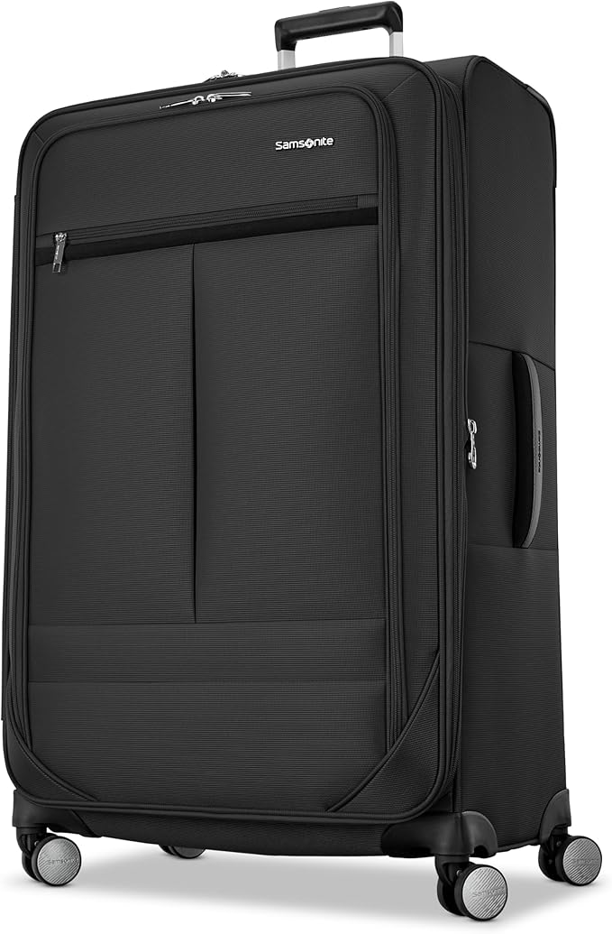 Samsonite 3-PC Soft-Sided 21/25/29” (Carry-On, Medium, Large Checked), Lightweight Expandable Element Luggage Set: 2 Front & Side Pocket, Four Spinner Wheels, Adjustable Handle, Durable- Black