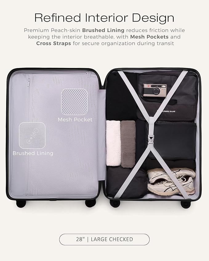 Coolife Hardside Luggage Upgrade Durable PC Lightweight Travel Suitcases with Dual Spinner Wheels & TSA Lock (Navy, Checked-Large 28-Inch)