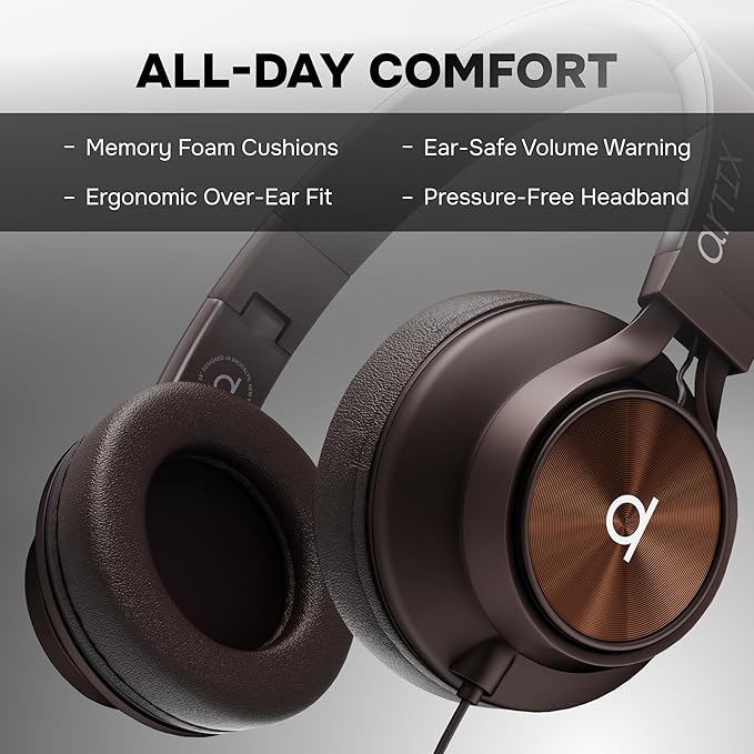 ARTIX Over Ear Headphones Wired with Microphone and Volume Control, Foldable Noise Isolating Headset with Deep Bass for School, Laptop, Computer, Chromebook, Tablet, Travel (3.5mm Jack)