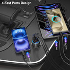USB C Car Charger 3 Pack, Costyle 65W 4 Port Car Power Adapter with Voltmeter PD 30W/QC 3.0 Fast Charging Cigarette Lighter USB Charger Plug for iPhone 16/15/14/13/12/11 Pro Max/Pad,Android(Black)