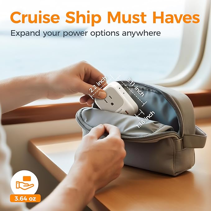 TESSAN USB C Charger Block 20W PD, Fast Charging Adapter Wall Plug, Power Outlet Extender(4 AC and 3 USB) for Cruise, Home, Office, Dorm Room Essentials, Grey