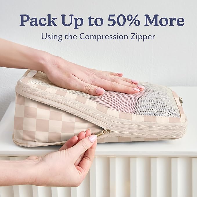 Vandel Space-Saving Compression Packing Cubes for Women with Hanging Toiletry Bag, Laundry Bag, Compressible Carry On Suit Case Organizer Luggage Packing Cubes for Travel Compression Organizer Bags