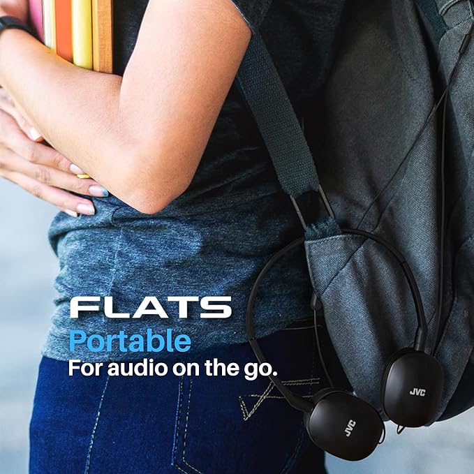 JVC Flats On-Ear Wired Headphones - Flat Foldable Design - 30mm Driver for Powerful Sound - Soft Ear-Pads for Comfort – Steel Headband - Lightweight & Portable - PC/Laptop/Gaming - 3.5mm Slim Plug