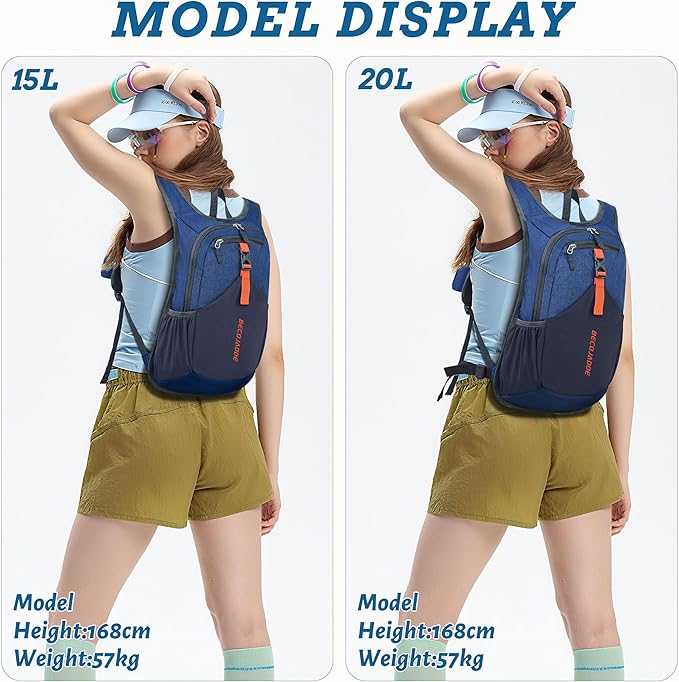 BECOJADDE 15L Small Hiking Backpack for Men Women Foldable Packable Back Pack Ultralight Hiking Daypack for Travel Camping Outdoor, Navy Blue