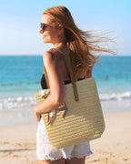 Beach Bags for Women - Straw Bag with Zipper, Soft Woven beach bag, Casual Straw Shoulder Bag for Daily Use