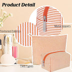 Huhumy 2 Pcs Makeup Bag Set Cute Cosmetic Pouch for Women Seersucker Travel Toiletry Bag Preppy Small Makeup Purse Pouch Aesthetic Skincare Brushes Storage Organizer for Valentine Women(Orange)