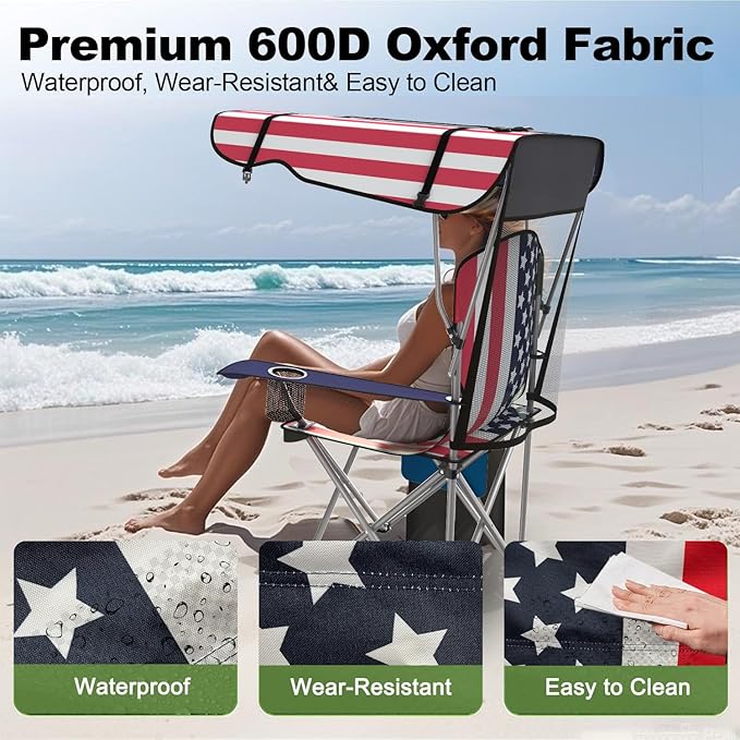 VTOY Portable Camping Chair with Canopy - Folding Chair with Canopy, Durable 600D Oxford Canopy Chair for Camping, Beach, Picnics, Fishing & Sports