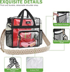 MAY TREE Clear Bag for Stadium Events, 12x6x17 Clear Tote Bag with Removable Strap, Transparent Bag for Concert Sports Gym, Beige Cube-Strap