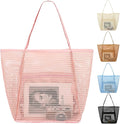 Fammart Mesh Beach Bag, Large Beach Tote with Zipper Pocket, Toys Pool Bag for Family Travel Vacation Cruise Essentials