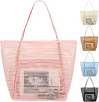 Fammart Mesh Beach Bag, Large Beach Tote with Zipper Pocket, Toys Pool Bag for Family Travel Vacation Cruise Essentials