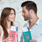TOURSUIT RFID Blocking Passport Holder for Women Men, Leather Passport Travel Wallet with 3D Metal Badge, Travel Document Holder Cover Accessories (Pink)