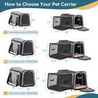 Petsfit Expandable Cat Carrier, 16"X10" X9" Pet Carrier Airline Approved, Soft-Sided Collapsible, Pet Carrier with Locking Safety Zippers, Removable Soft Plush Mat, Pocket for Pets up to 10lbs, Gray,S