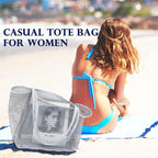 Fammart Mesh Beach Bag, Large Beach Tote with Zipper Pocket, Toys Pool Bag for Family Travel Vacation Cruise Essentials