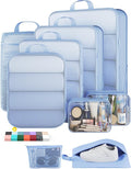 Veken 9/11 Set Compression Packing Cubes for Travel Essentials,Compressible Expandable Large Luggage Suitcase Organizer Bags for Clothing,Durable Space Saver Storage Bags(Light Blue)