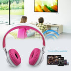 Riwbox WT-7S Bluetooth Headphones Light Up, Foldable Stero Wireless Headset with Microphone and Volume Control for PC/Tablet/TV/Travel (Pink)