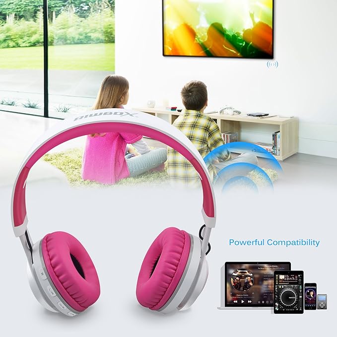 Riwbox WT-7S Bluetooth Headphones Light Up, Foldable Stero Wireless Headset with Microphone and Volume Control for PC/Tablet/TV/Travel (Pink)