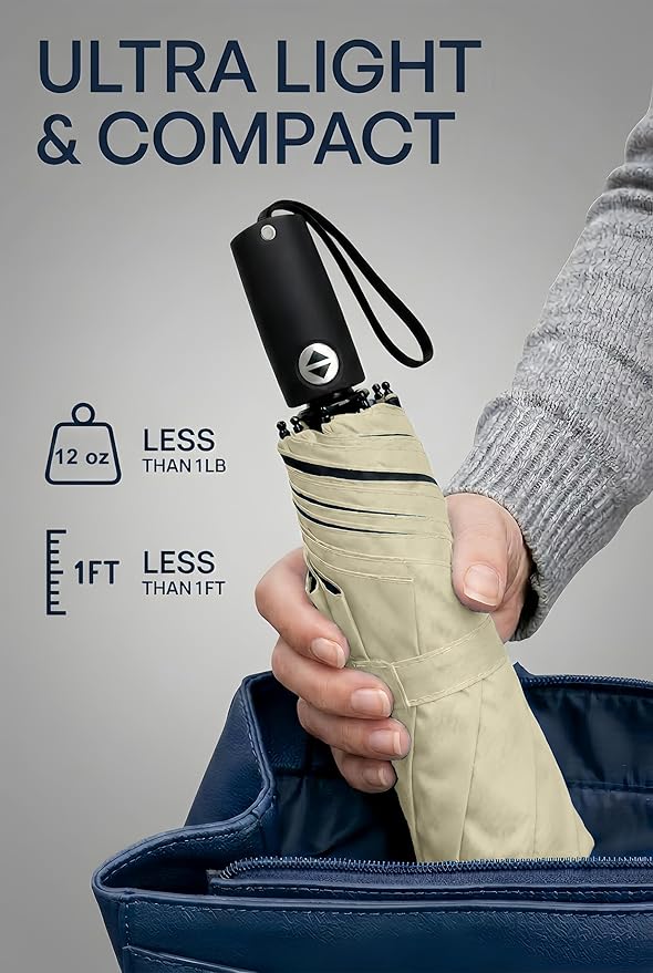 BAODINI Compact Travel Umbrella Small Windproof Auto Open Close for UV Sun Protection UPF 50+ and Rain Fits Backpack Purse & Suitcase