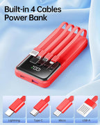 RONEGN Portable Charger with Built in Cable 10000mah USB C Power Bank Fast Charging Travel Essential Battery Pack for iPhone Samsung Android iPad etc
