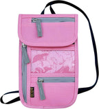Travel Neck Wallet, RFID Blocking Passport Holder with Adjustable Neck Strap for Men and Women to Keep Cash, Credit Cards and Travel Documents Safe - Pink