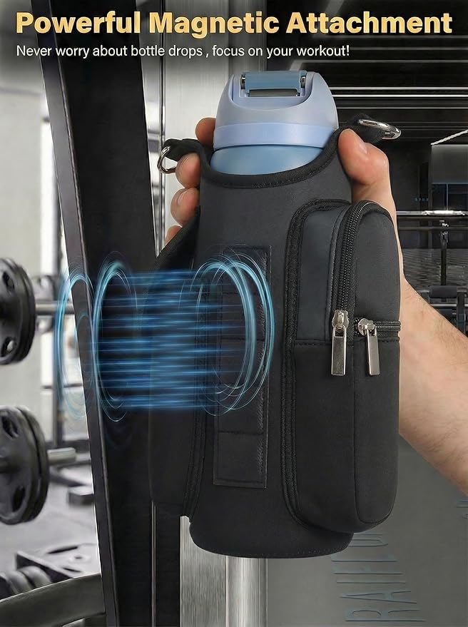 AUPET Magnetic Gym Bag for Men & Women, Small Gym Bag Organizer, Crossbody Magnets Gym Water Bottle Bag Holder Carrier Fits for 18-40oz Owala Yeti Hydro Flask, Workout Pouch for Phone, Keys & Wallet
