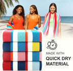 Casa Copenhagen Bora Bora Towels 4Pcs Teal, Pink, Red, Yellow Designer Stripe Beach Towels Gift Set, 30"x 60" Oversized 100% Cotton Pool Towels, Bath Towels for Beach (Summer Gift Set For Women & Men)