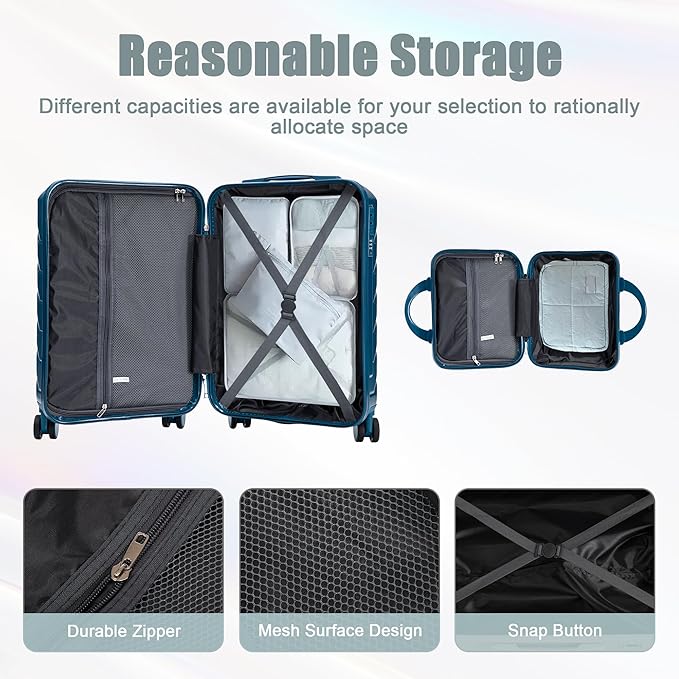 Kids Luggage Sets for Girls, 2 Piece Luggage Set, 20 Inch Rotating Wheel Suitcase with 14 Inch Cosmetic Case, Lightweight Hardshell Suitcase with 360° Spinner Wheels for Travel (Blue)