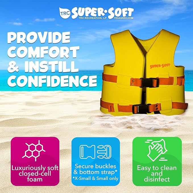 TRC Recreation Super Soft Child Life Jacket USCG Approved Vinyl Coated Foam Swim Vest for Kids Swimming Pool and Beach Gear