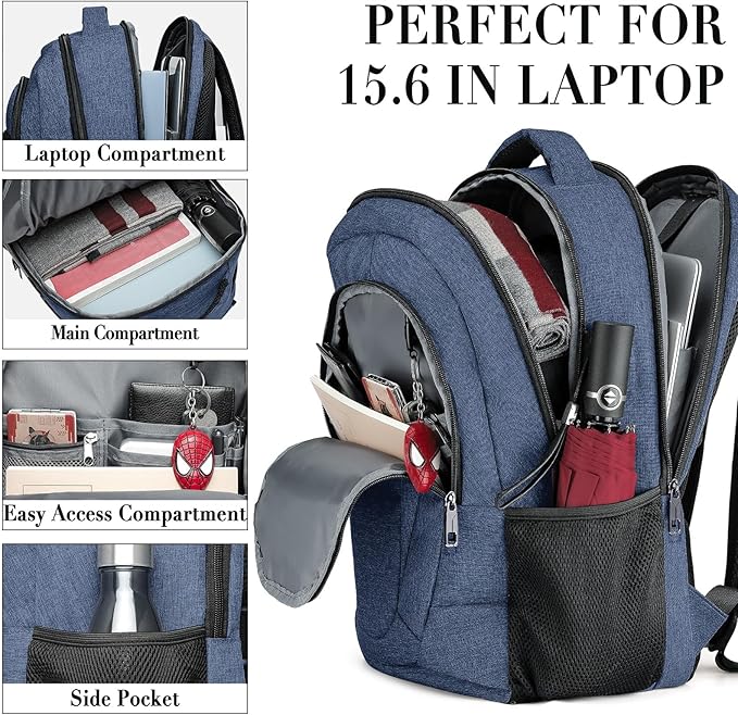 BIKROD Backpack for Woman and Men, Travel Laptop Backpack, Waterproof College Back Pack for 15.6 IN Laptop Backpack, Adult Business Computer Travel Backpack, Blue