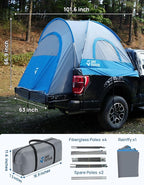 JOYTUTUS Truck Tent, Portable Truck Bed Tent with Rainfly, Truck Tent for 6.5' with Fiberglass Pole, Waterproof PU2000mm Double Layer for 2 Person - Blue