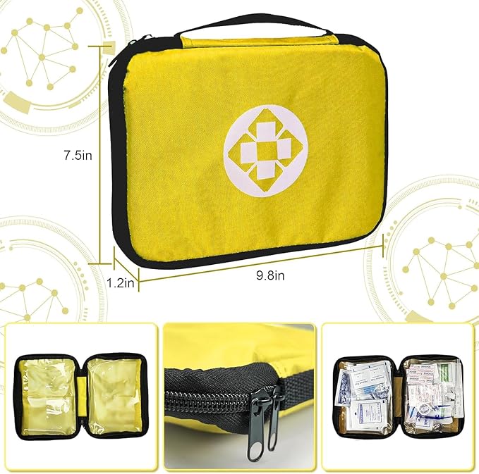 300Piece Small First Aid Kit Refill Supplies for Travel Mini Caming Emergency First Aid Kits Hiking Survival Essential Set for Outdoor Adventure, Yellow 1st Aid